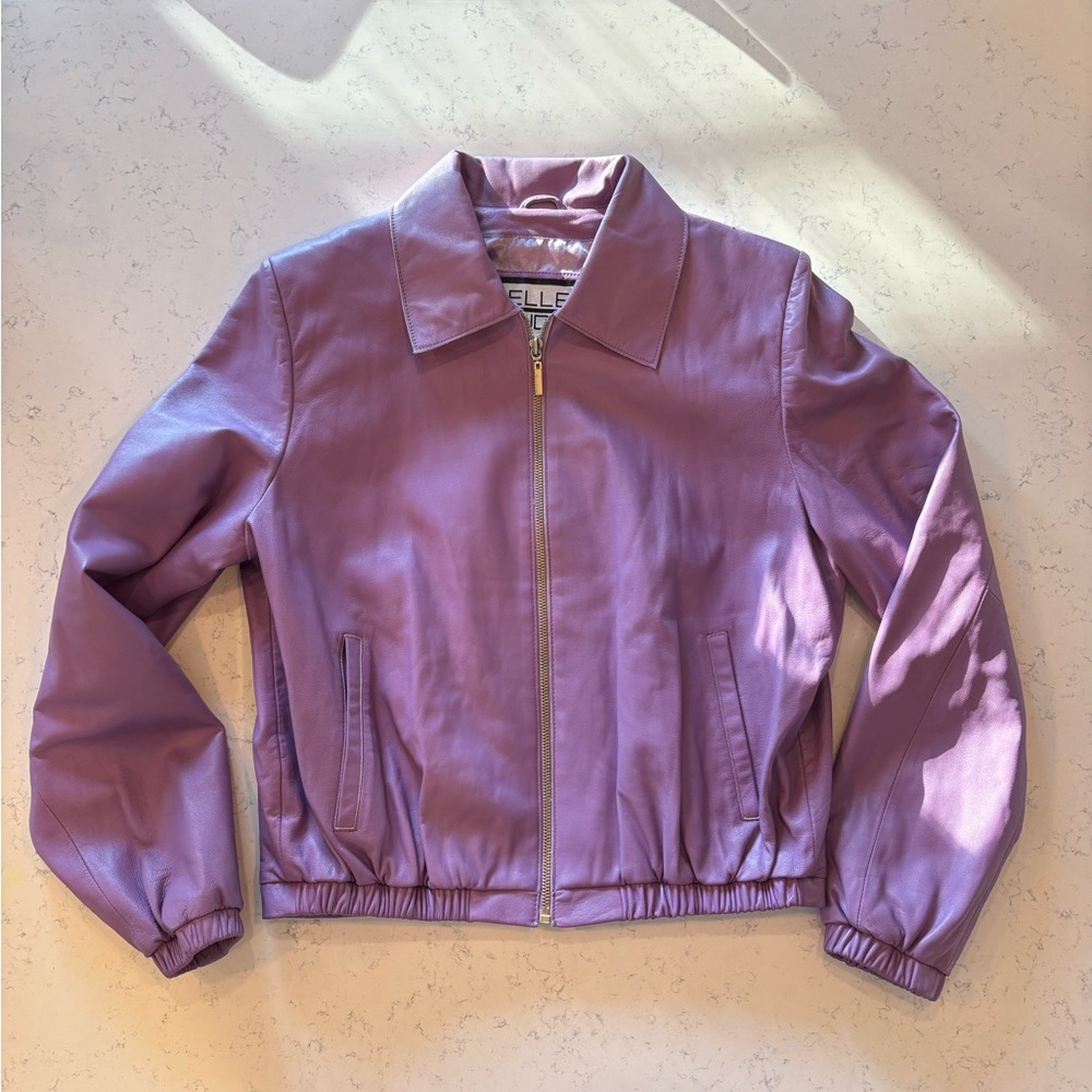 Y2K Vintage Pelle Studio Lavender Cropped Leather Bomber in Large